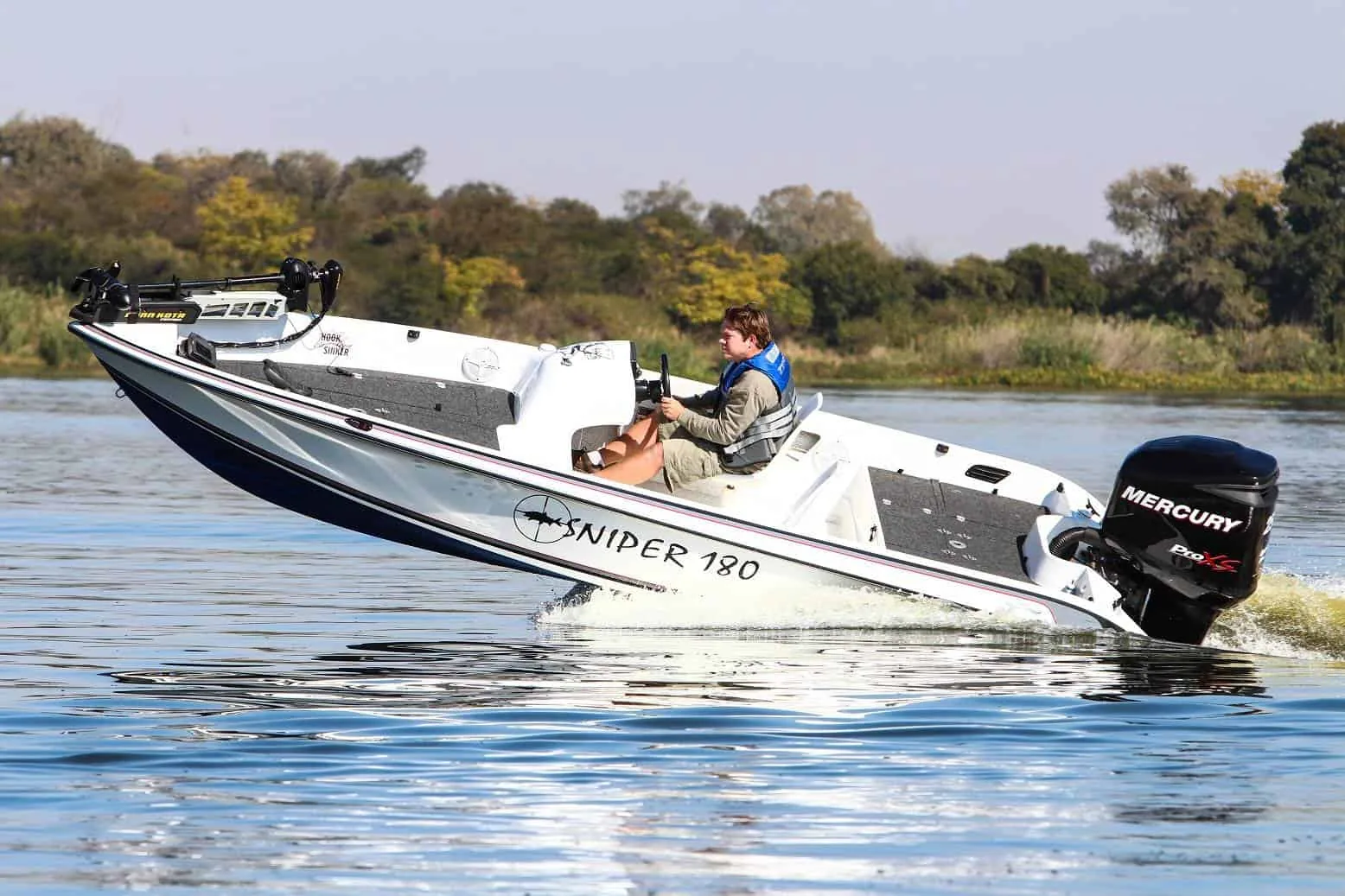 Turbo Glass fibreglass pontoon boat on a Zimbabwean river